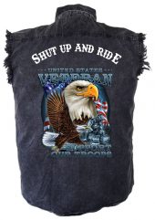 mens denim biker shirt shut up and ride united states veteran eagle