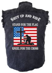 mens denim biker shirt shut up and ride patriotic stand for the flag
