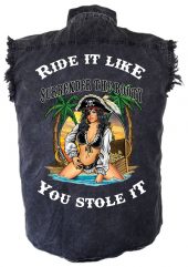 mens denim biker shirt surrender the booty pirate babe