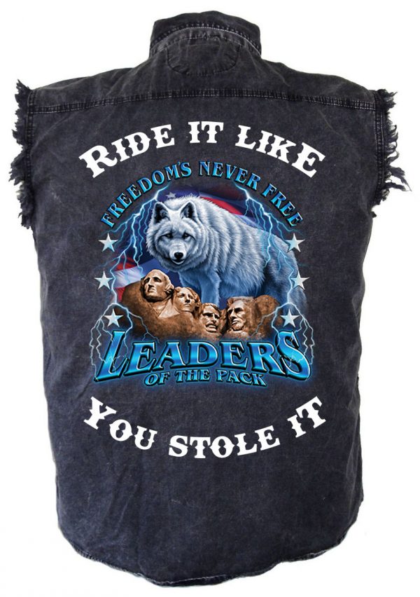 mens denim biker shirt mt rushmore wolf