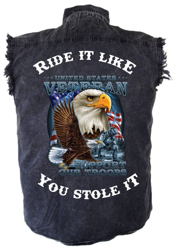 mens denim biker shirt us veteran eagle