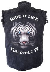 mens denim biker shirt blue eyed tiger
