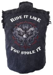 mens denim biker shirt dual dragons