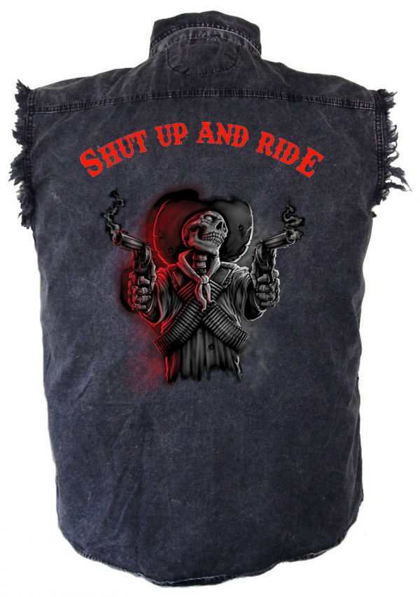 mens denim biker shirt shut up and ride us army eagle