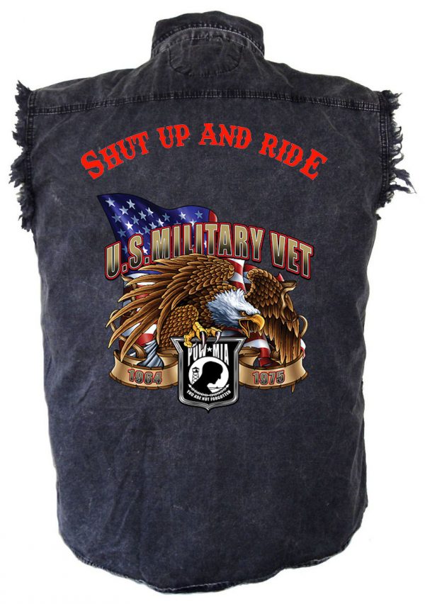 mens denim biker shirt shut up and ride us military vet