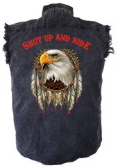 mens denim biker shirt shut up and ride dreamcatcher eagle