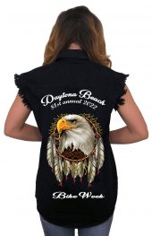 ladies dreamcatcher eagle black denim shirt