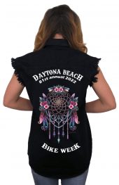 ladies floral dreamcatcher black denim shirt