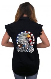 womens black denim patriotic eagle shirt