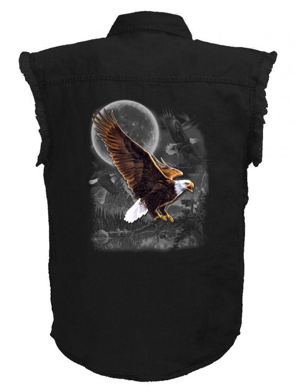 mens bald eagle moon black denim shirt