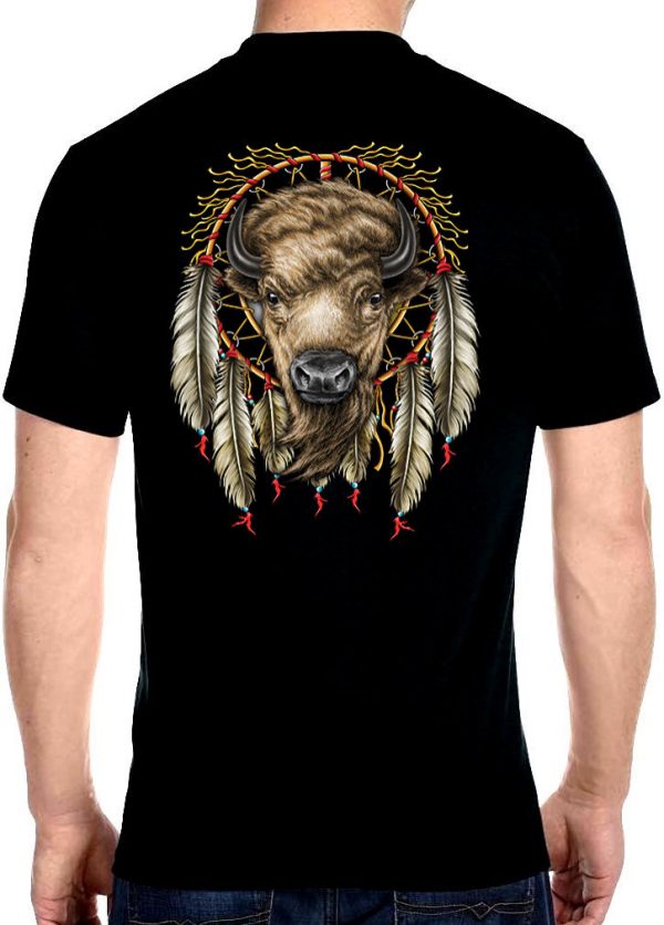 mens native american bull dreamcatcher black tee