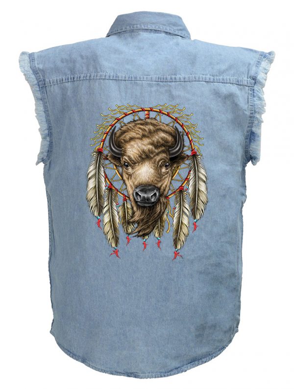 mens native american bull dreamcatcher blue denim