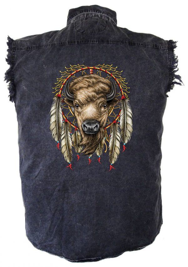 mens native american bull dreamcatcher denim shirt