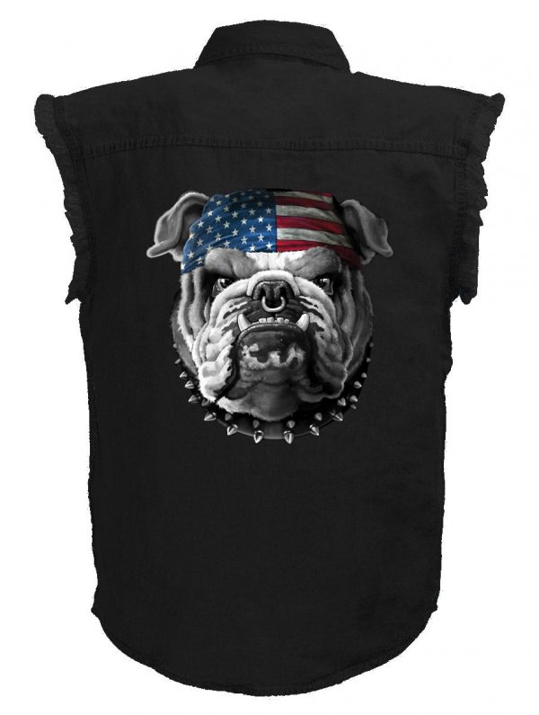 mens patriotic bulldog black denim shirt