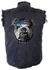 mens patriotic bulldog charcoal denim shirt