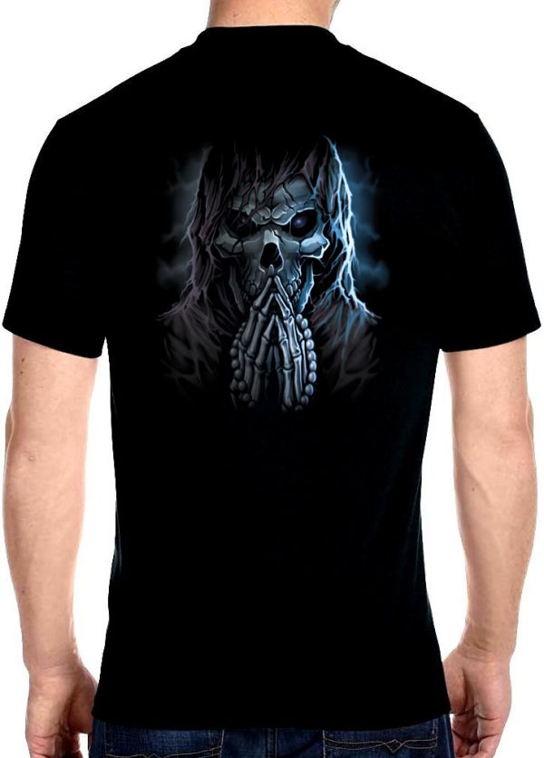 mens blueish grim reaper skull black tee