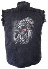 mens native american headdress eagle charcoal denim shirt