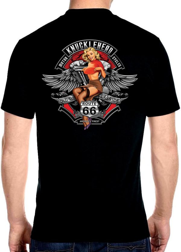 mens knucklehead sexy girl black biker tee