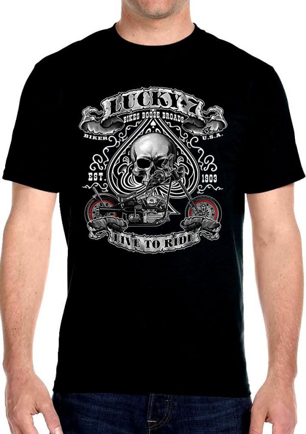 mens lucky 7 spades and skulls tee