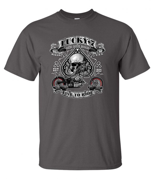 mens lucky 7 grey biker tee