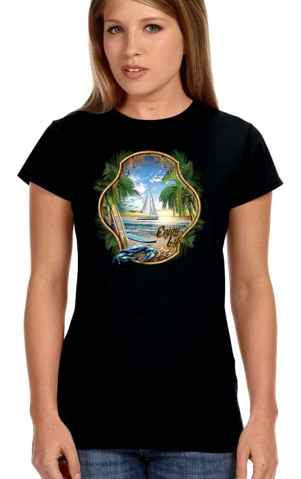 ladies black sailboat tee shirt