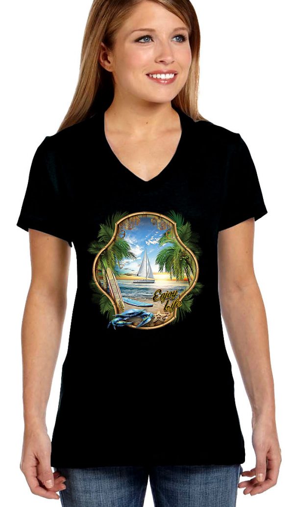 mens black sailboat beach tee