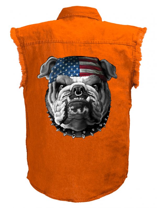 mens mean looking patriotic orange denim biker shirt