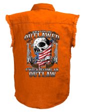 mens patriotic outlaw skull orange denim shirt