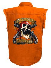 mens a pirates life for me orange denim biker shirt