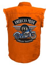 mens orange american pride denim biker shirts