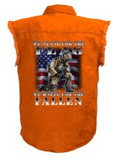 mens we stand for the flag orange denim biker shirt