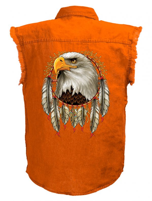 mens dreamcatcher eagle orange denim biker shirt