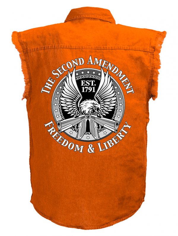 mens orange second amendment denim shirt