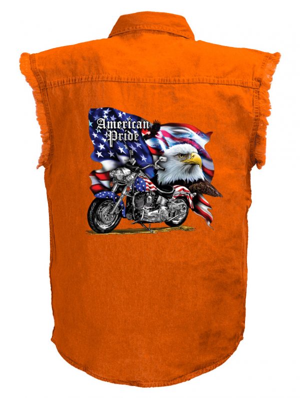 mens orange denim American pride biker shirt