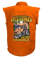 tits or mens tires orange denim biker shirt