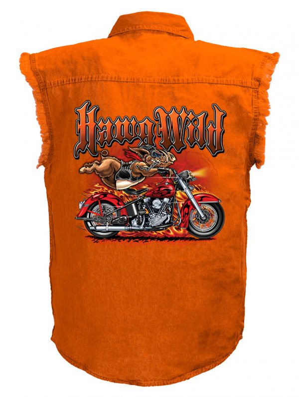 mens hawg wild hog orange denim shirt