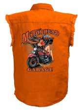 mens motorhead garage orange denim biker shirt