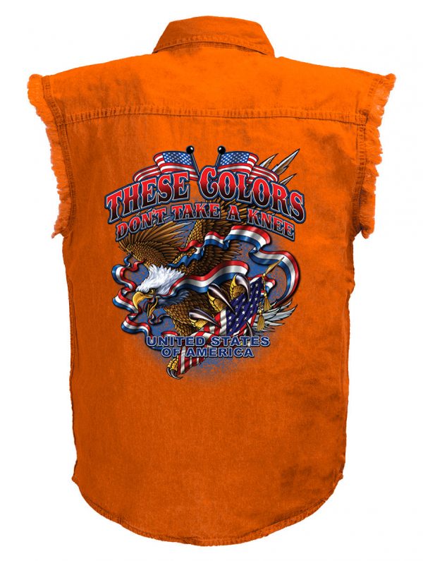 mens these colors dont take a knee orange denim biker shirt