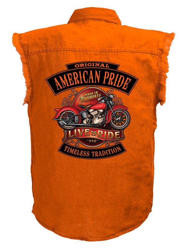 mens american pride motorcycle orange denim biker shirt