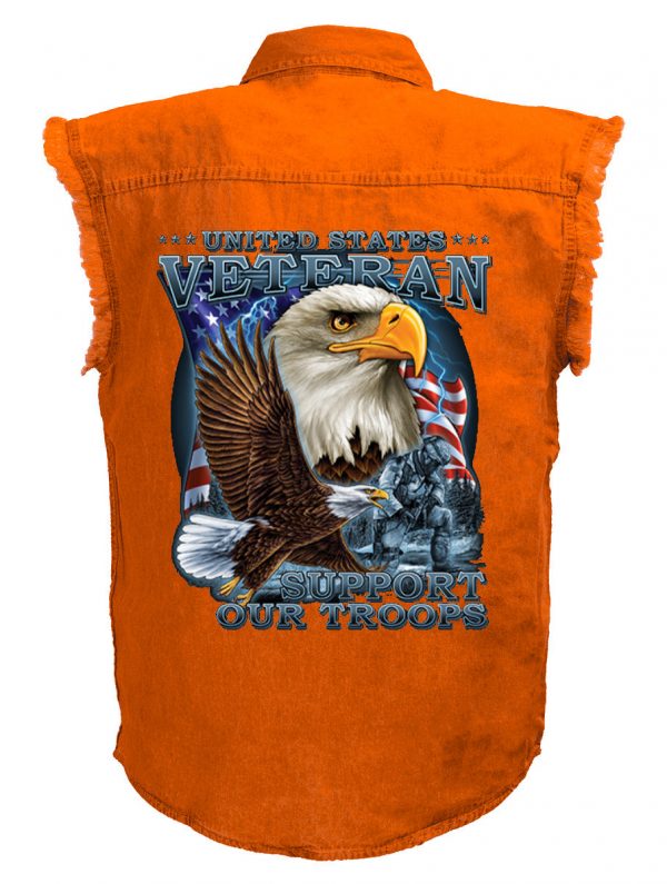 mens united states veterans orange denim biker shirt