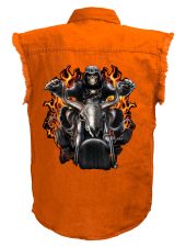 mens grim reaper rider orange denim biker shirt