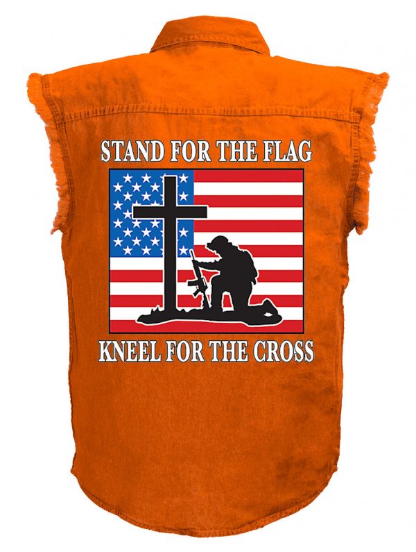 mens stand for the flag military orange denim biker shirt