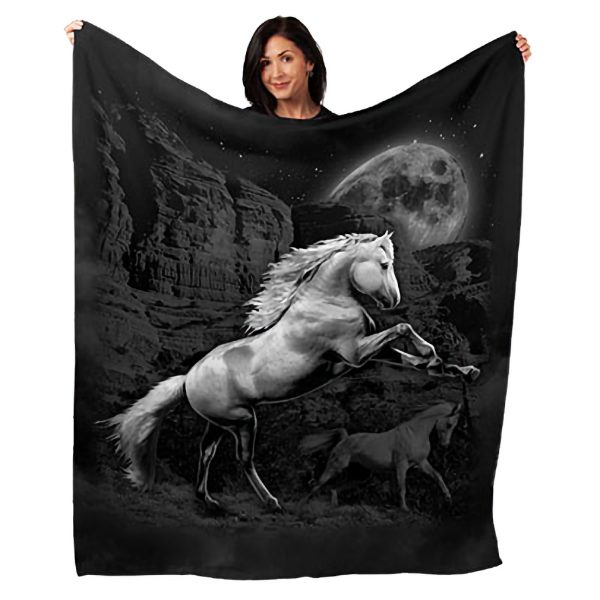 horse in moonlight soft minky throw blanket