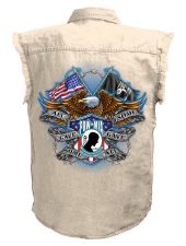 Men’s All Gave Some Some Gave All POW-MIA Eagle white denim biker shirt