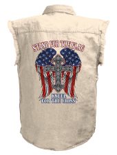 mens patriotic stand for the flag wings white denim biker shirt