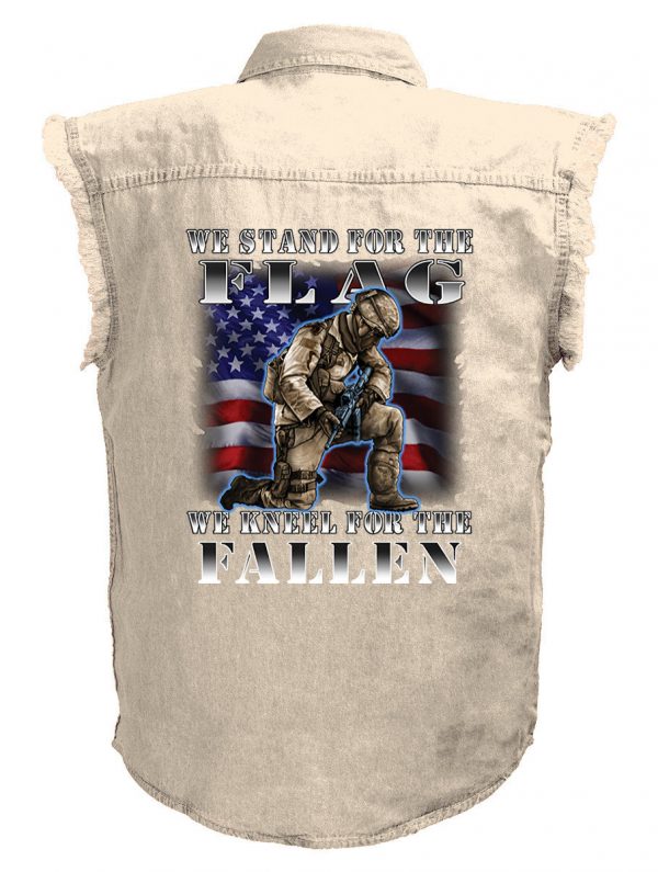 mens we stand for the flag white denim biker shirt