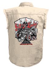 mens get n lucky playing cards white denim biker shirt