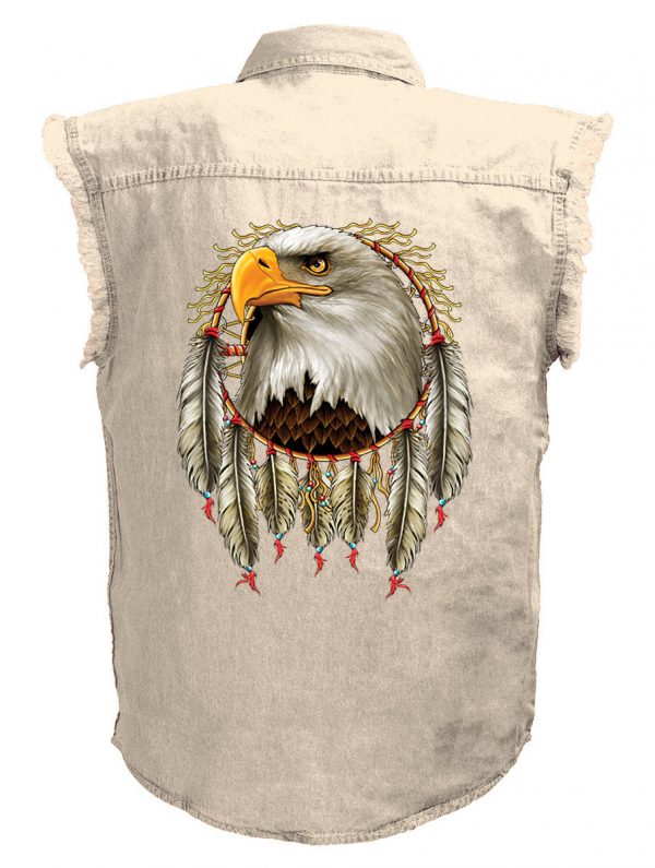 mens native american dreamcatcher eagle white denim biker shirt