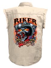 mens biker from hell white denim biker shirt