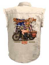 mens the american way babe military white denim biker shirt